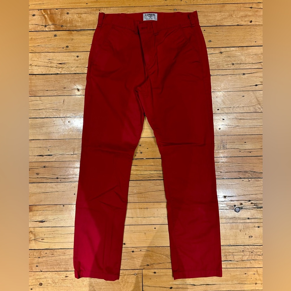 Express Men's Red Slim Fit Flat Front Chino Pants Size 32x32